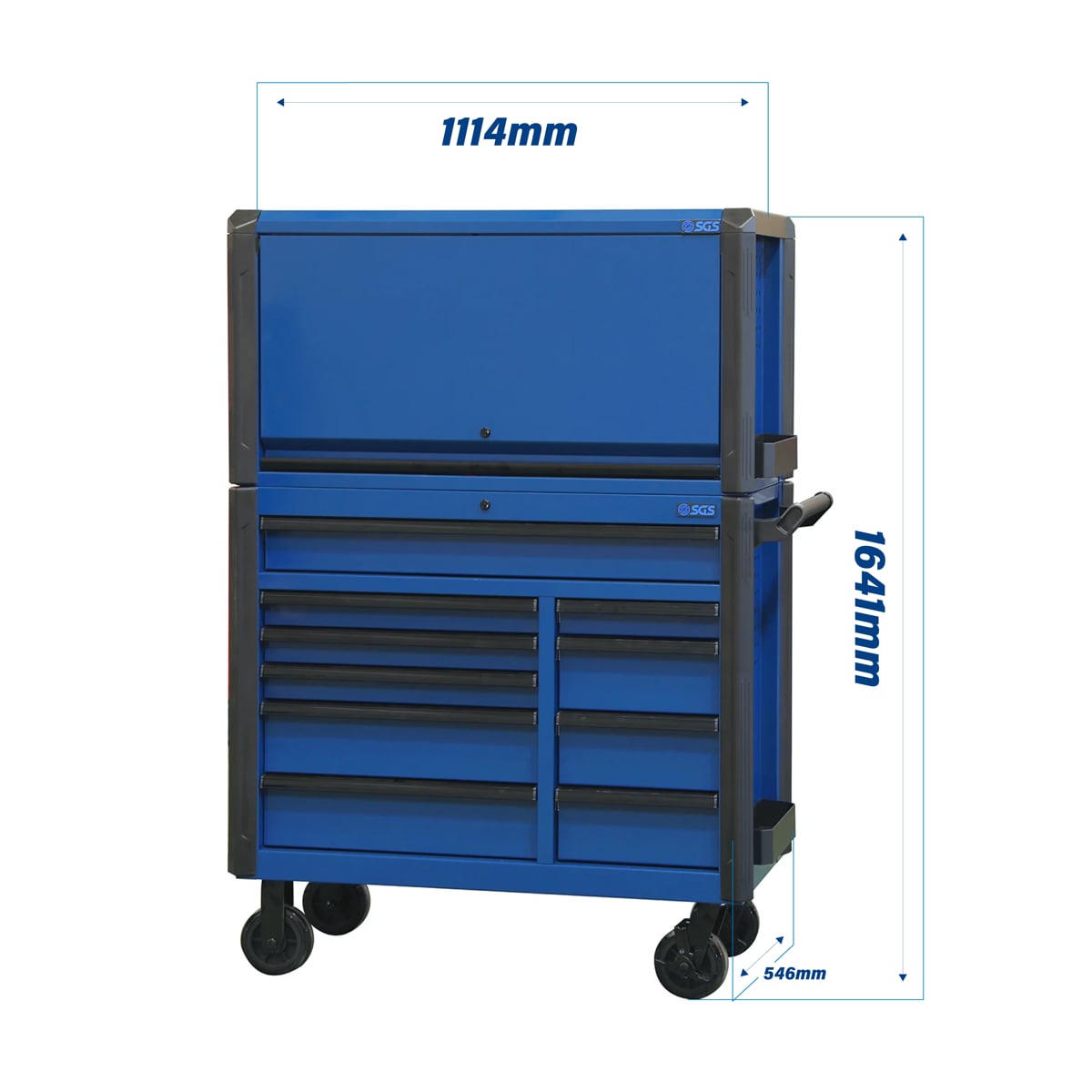 SGS 44in Roller Cabinet with Top Hutch- 10 Drawers- Blue